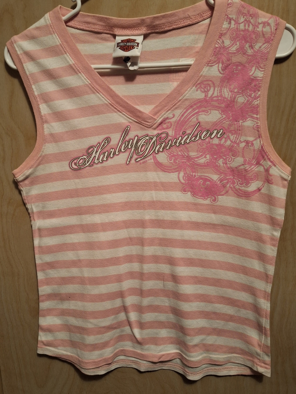 Harley-Davidson Pink & White Striped V-Neck Tank